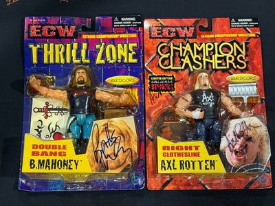 ECW original wrestling figure set of 2x signed Axl Rotten & B. Mahoney (rare)