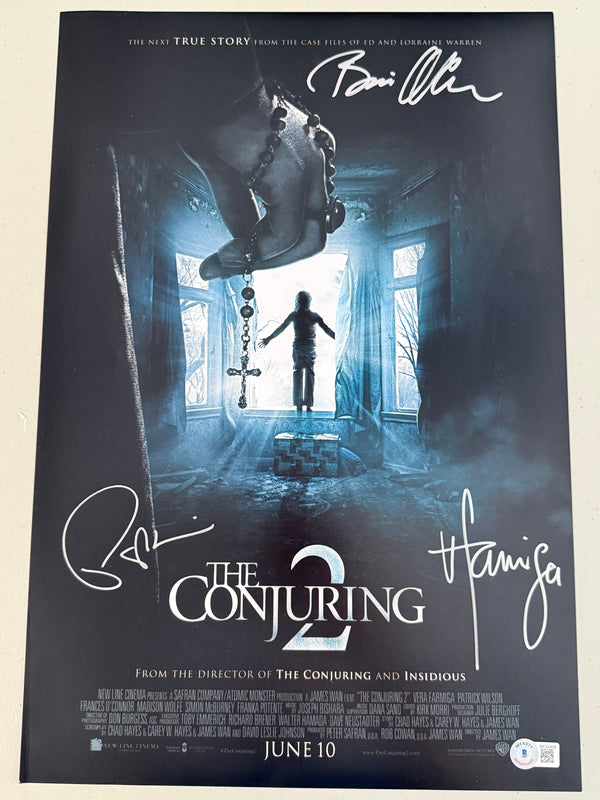 The Conjuring 2 cast signed 12x18 by3(B) autos only: Vera Farmiga, Patrick Wilson and Bonnie Aarons