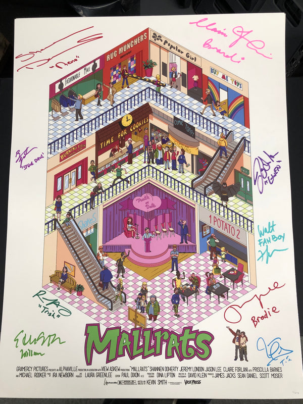 Mallrats limited & numbered screen print signed by 12: Shannen Doherty, Jason Lee, Claire Forlani, Jeremy London, Joey Lauren Adams, Ethan Suplee (see description for full list) CHRONIC CON 2024 PRE ORDER