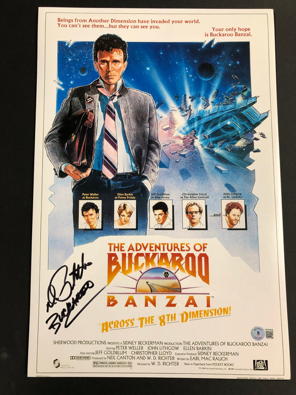 The Adventures Of Buckaroo Banzai 12x18 signed by Peter Weller, Christopher Lloyd & John Lithgow